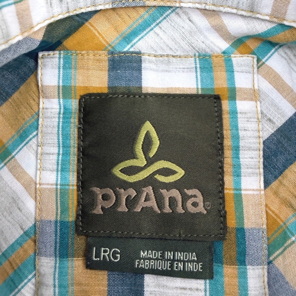 Prana Shirt Mens LRG Green Plaid Short Sleeve Casual Outdoor Hiking Gorpcore - Picture 4 of 8